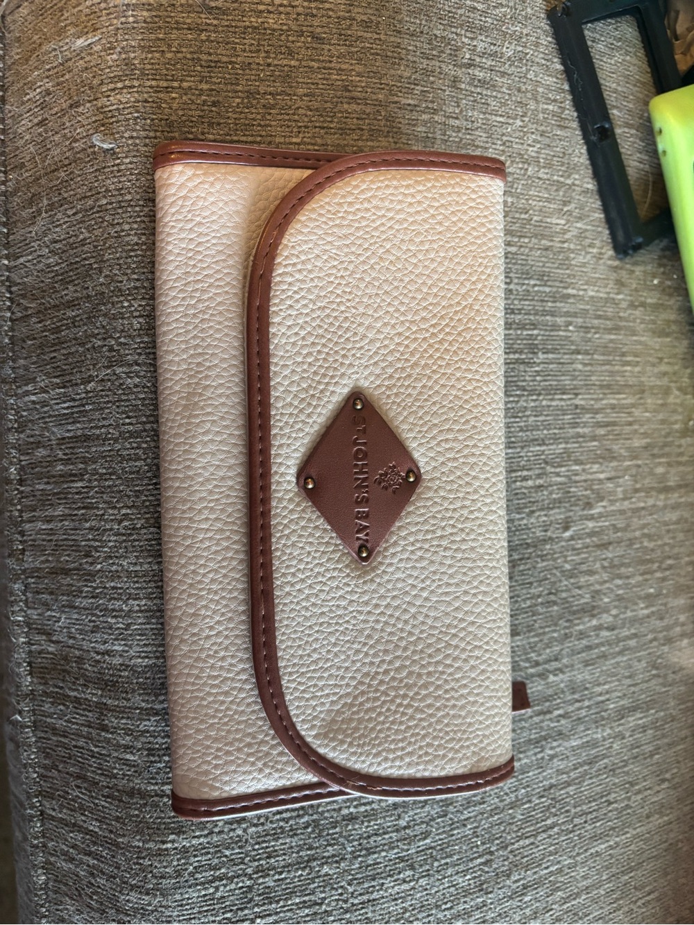 St. John's Bay Cream and Brown Pebbled Flap Wallet